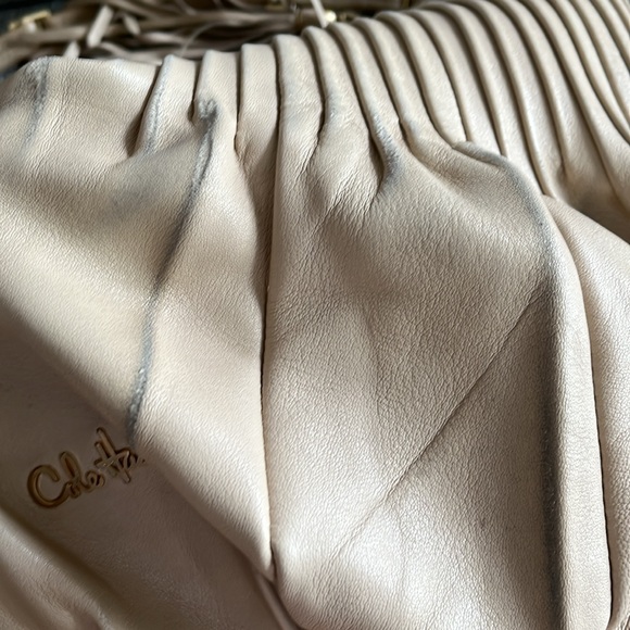 Cole Haan Amalfi beige Pleated Leather Large Hobo Bag Purse Tassel Zipper Pull - Picture 12 of 16